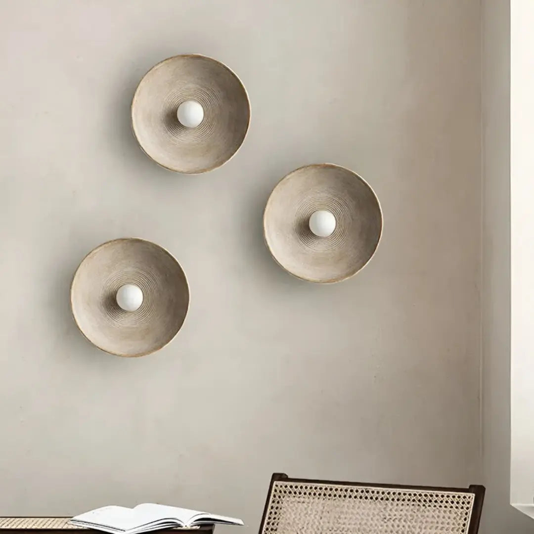 Round Wabi-Sabi Wall Light – Glass and Resin, 3 Adjustable Modes