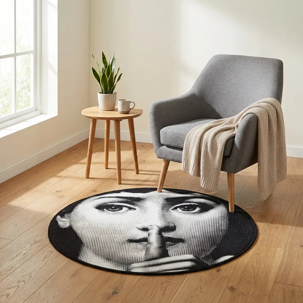 Graphic Design Round Carpet - "Silence" Pattern