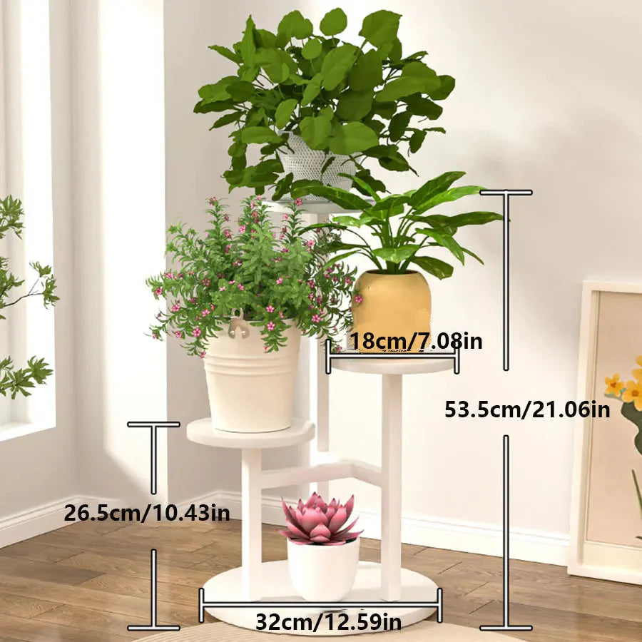 Round Wooden Shelves on Metal Frame – 4-Tier Plant Stand, 3 Colors
