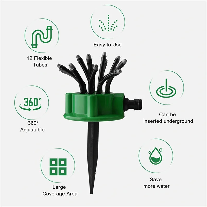 360 Degree Irrigation Garden Sprinkler - Adjustable 12-in-1 System