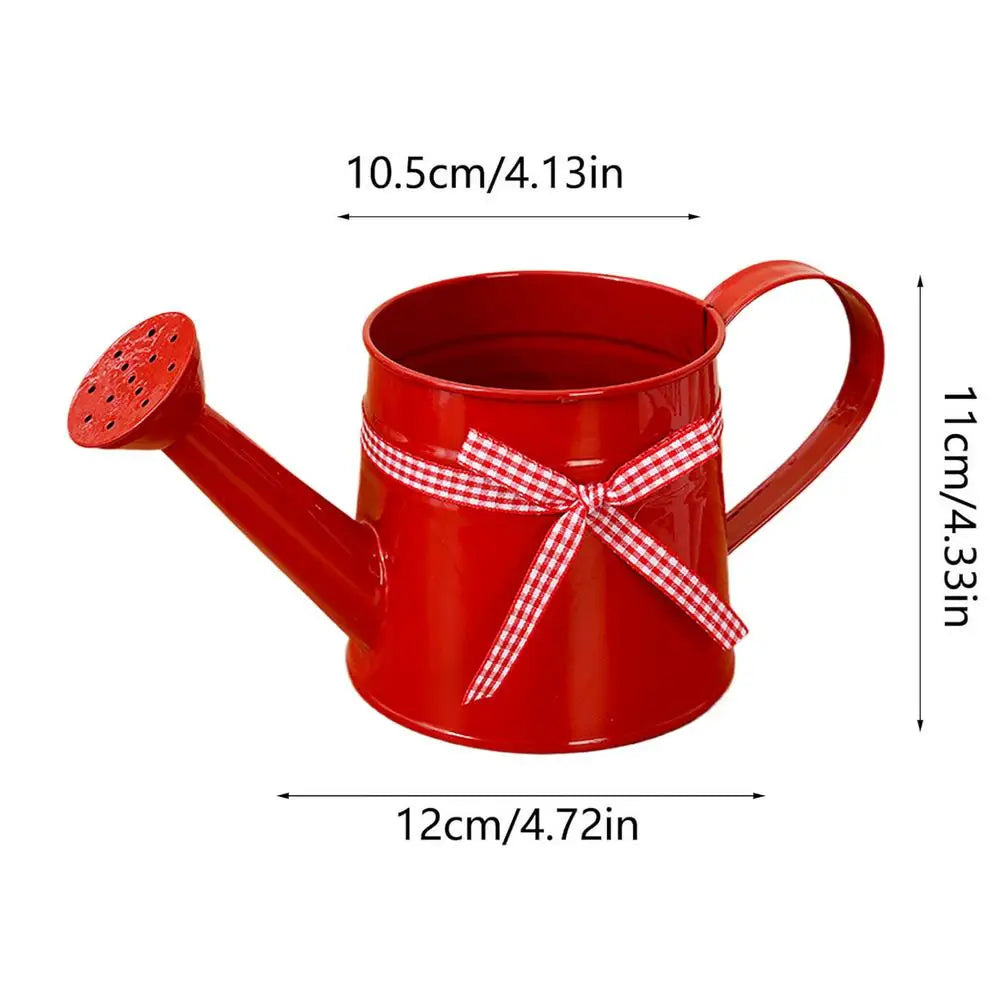 Ribbon Bow Adorned Decorative Metal Watering Can