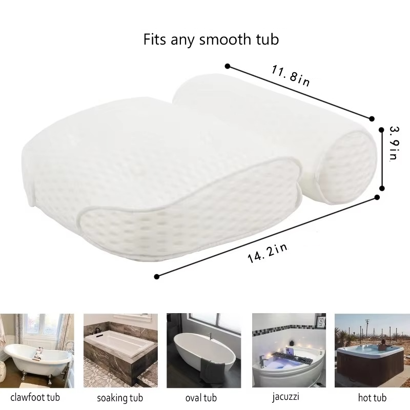 Air Mesh Fabric Bath Pillow with Suction Cups for Tub Comfort