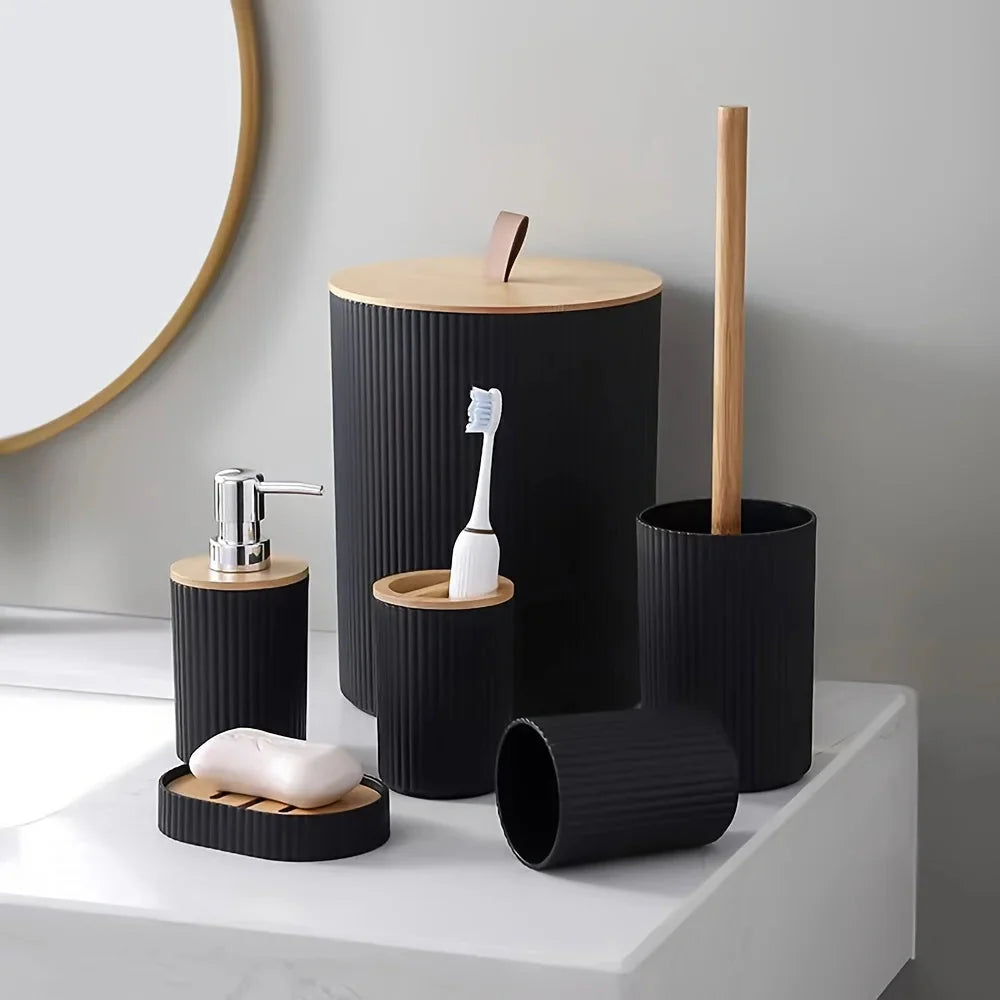 6-Piece Bathroom Collection with Bamboo Details
