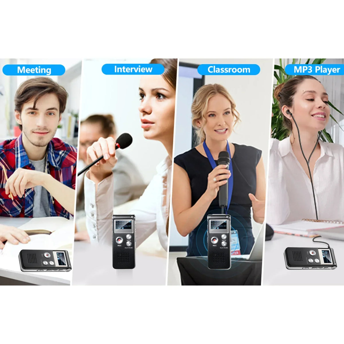 Voice-Activated Digital Recorder with Built-In Speaker and Headphone Port