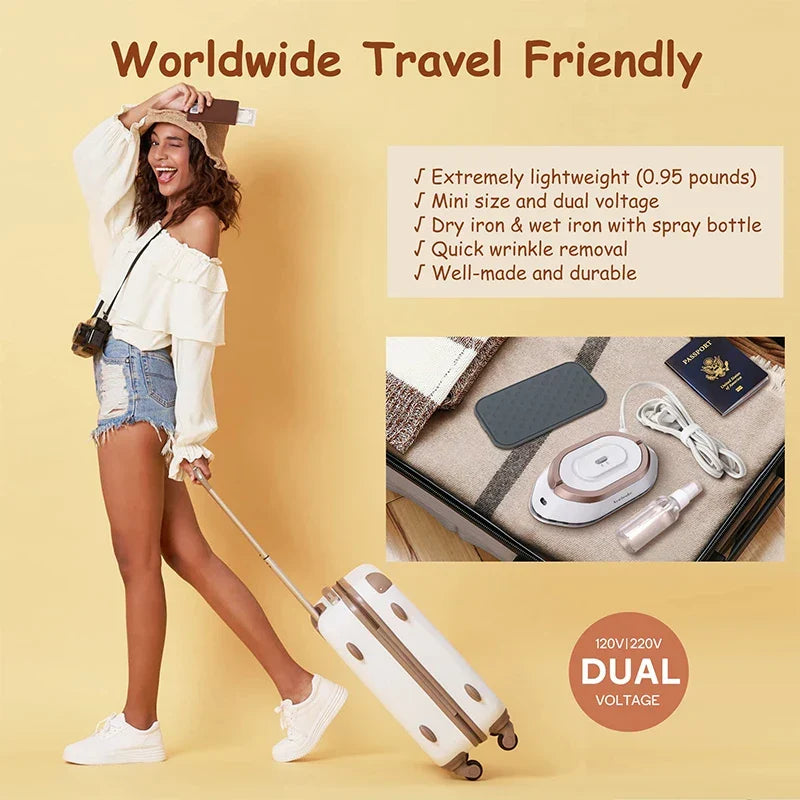 Compact Travel Iron – Quick Heating for Dry and Steam Pressing