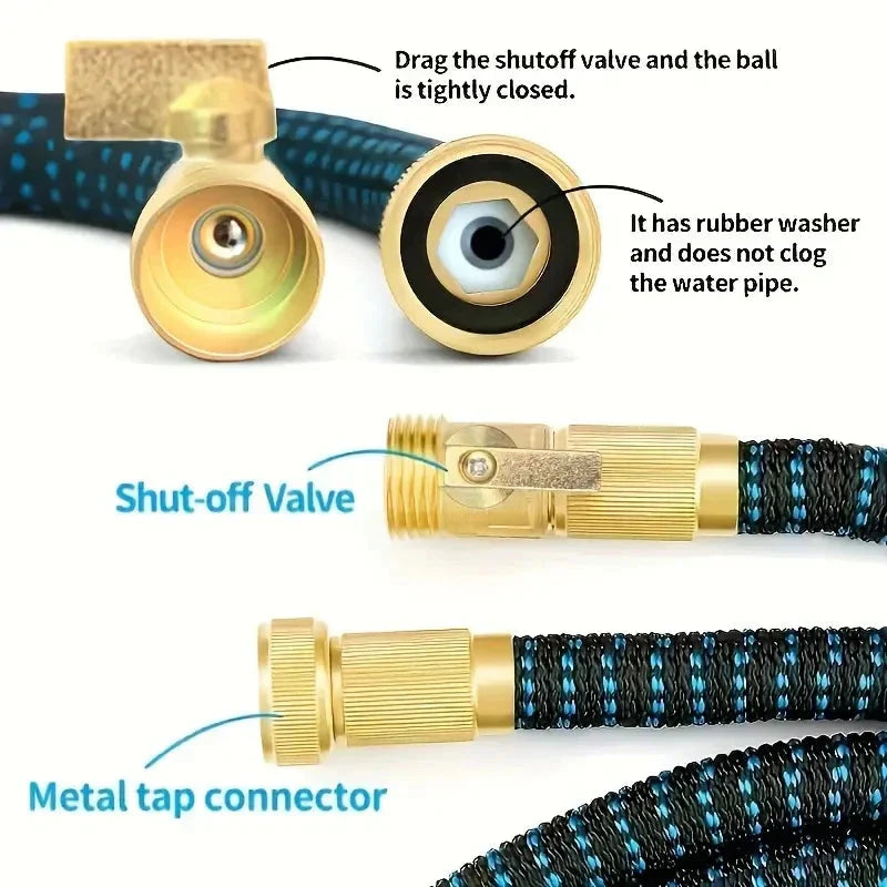 High-Pressure Spray Gun with Expandable Garden Hose – Triples in Length