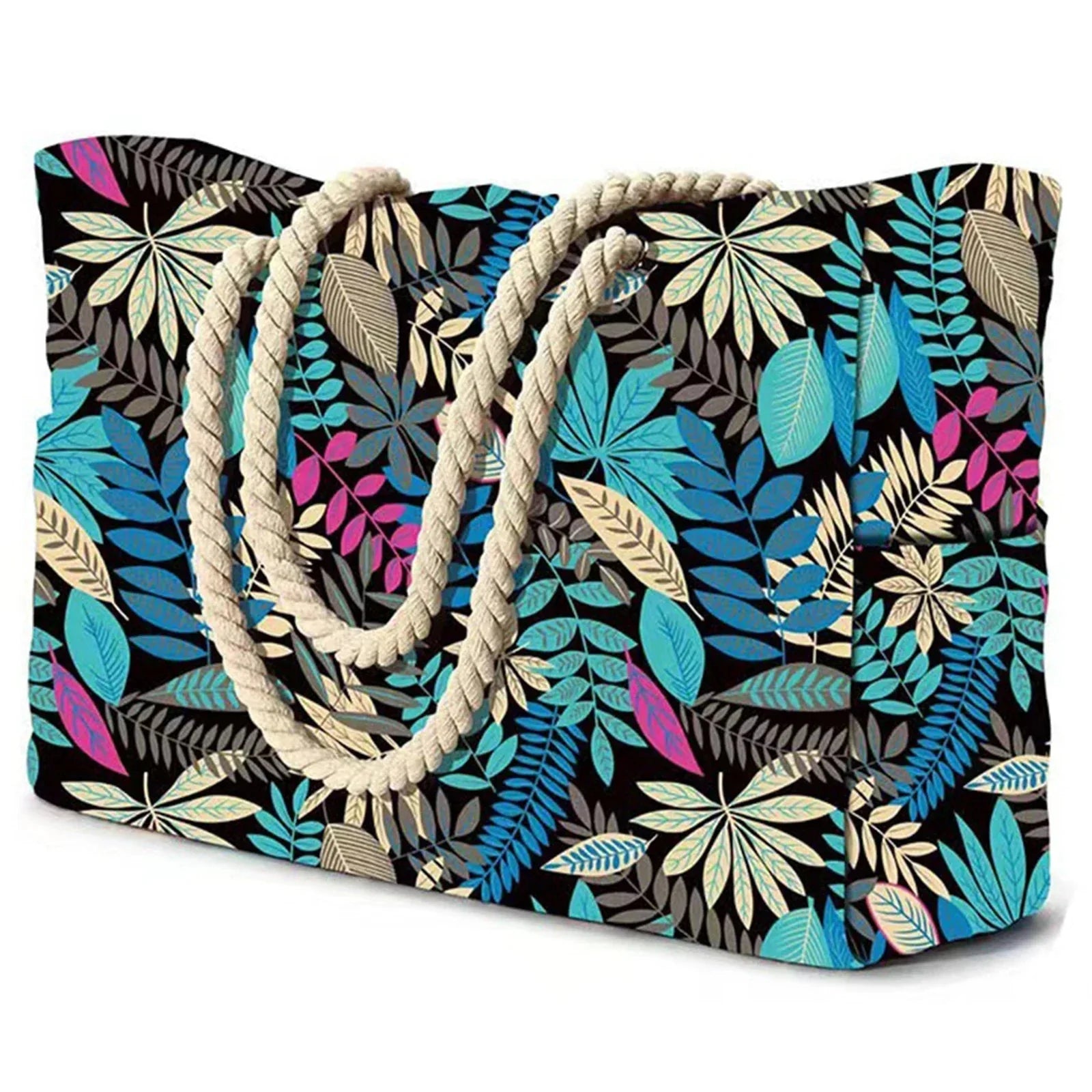 Zippered Canvas Tote Bag with Stripes for Beach Use