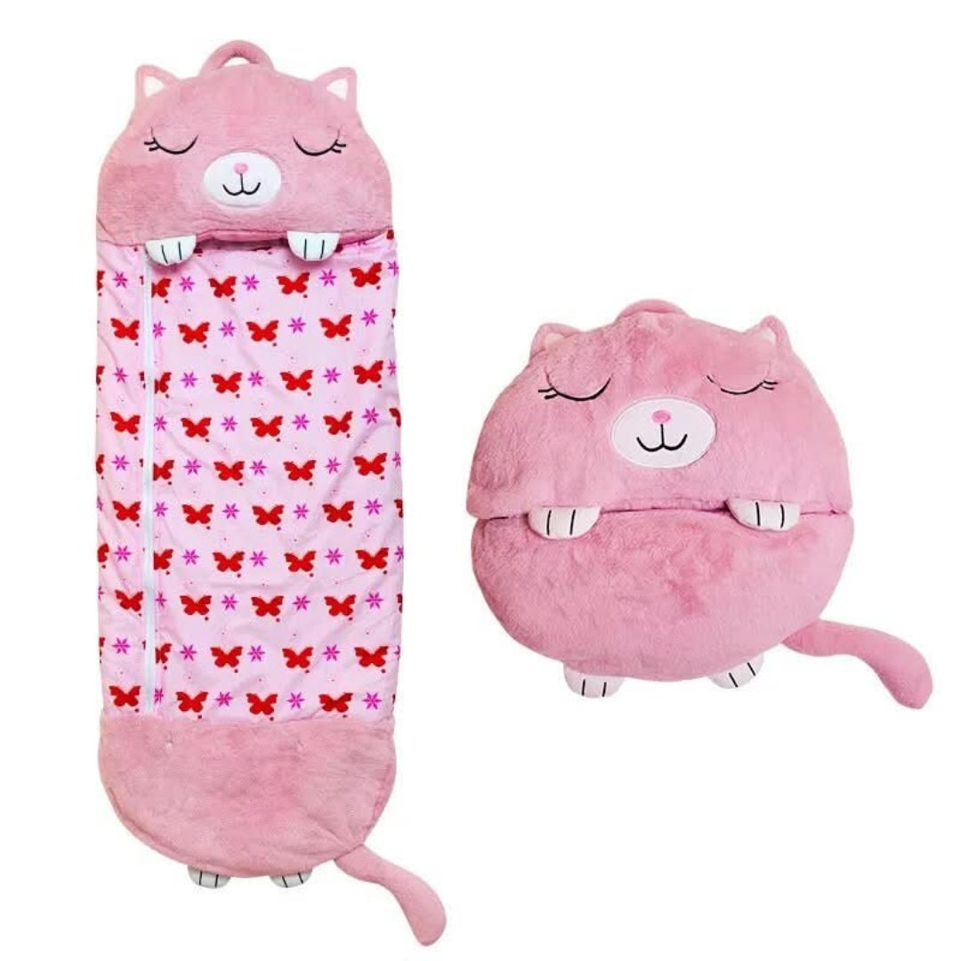 Convertible Plush Sleeping Bag with Companion Toy for Kids