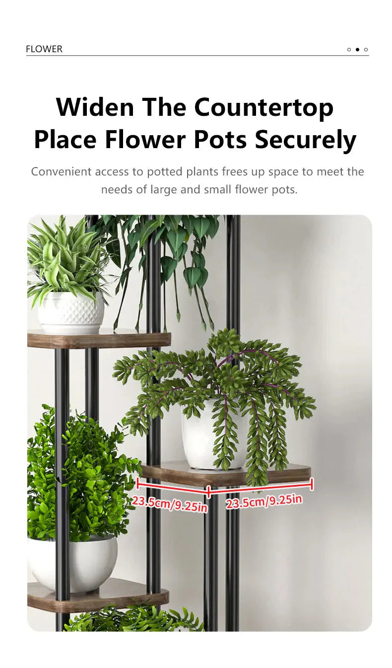 5-Tier Plant Stand – Wooden Shelves on Black Metal Frame