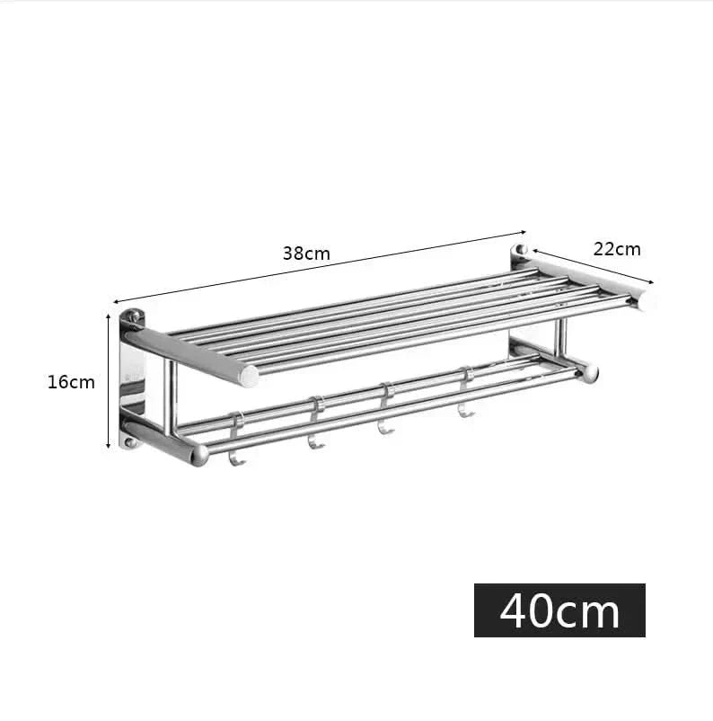 Wall-Mounted Towel Rack with Shelf in Stainless Steel