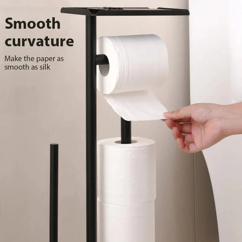 Bathroom Tissue Holder with Brush and Storage Shelf – Fits 4 Rolls