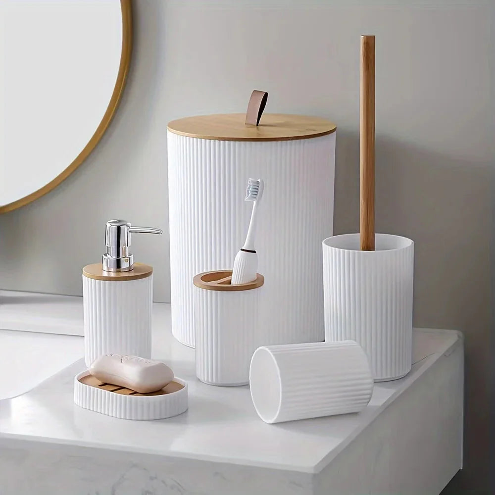 6-Piece Bathroom Collection with Bamboo Details