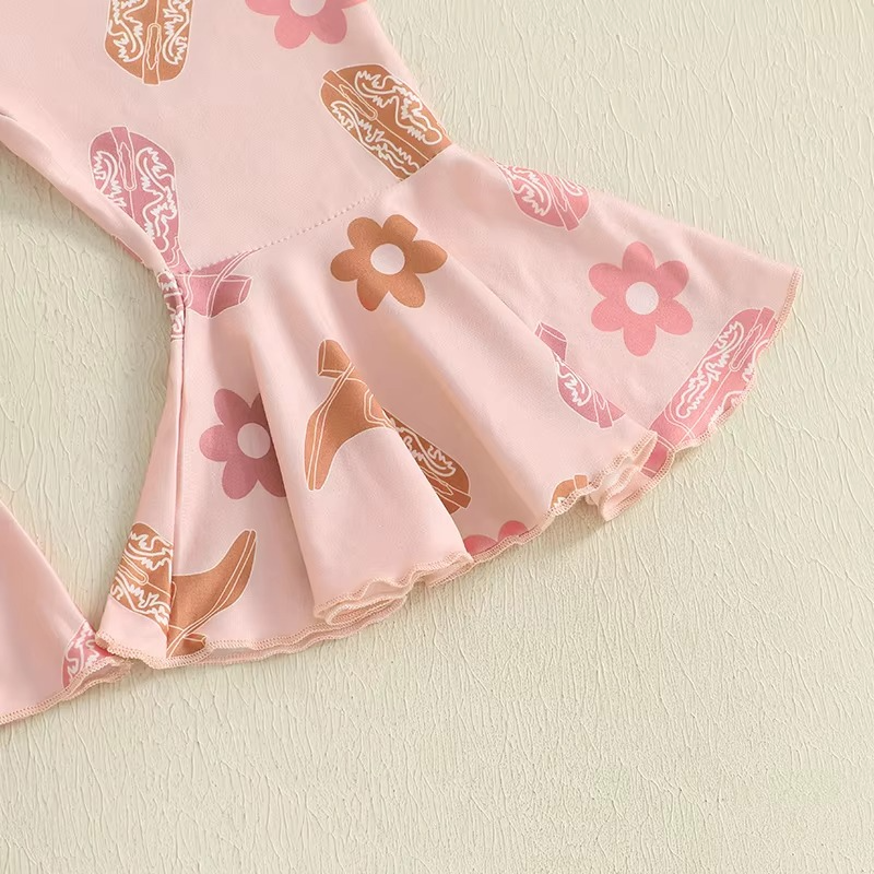 Floral Print Pants and Bow Headband Set for Baby Western Outfit