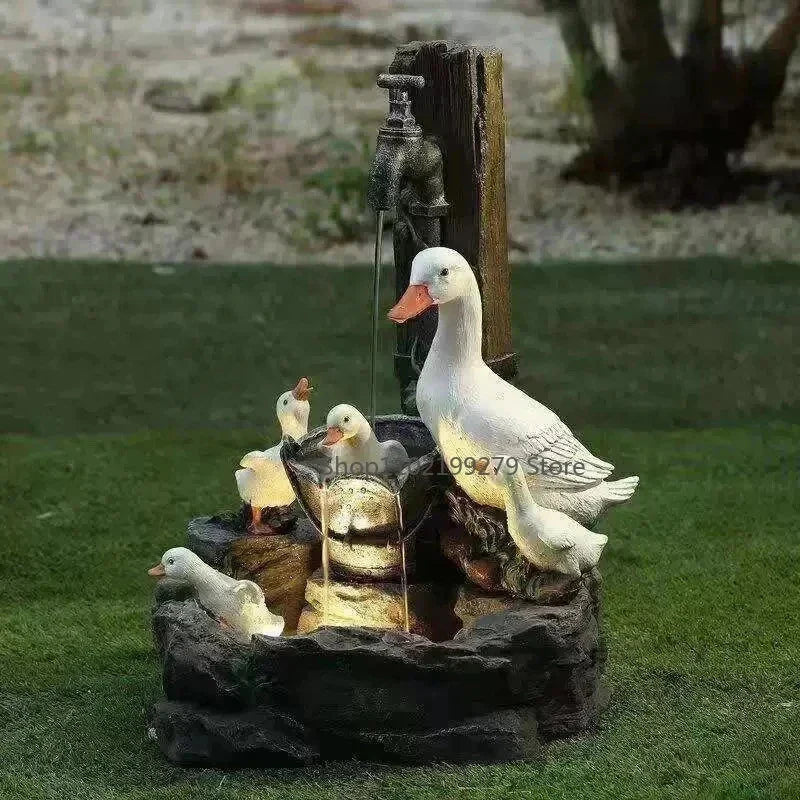 LED Lighted Solar Fountain for Garden with Animal Sculptures