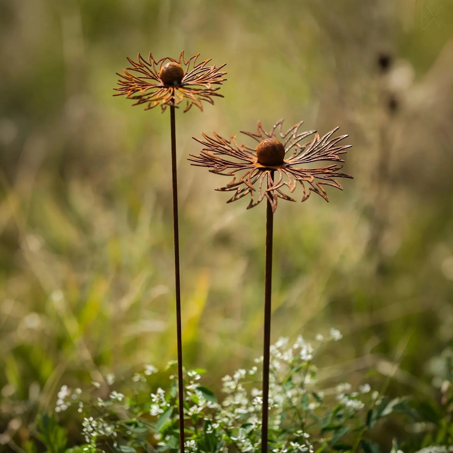 Rust-Finished Iron Flower Garden Stake