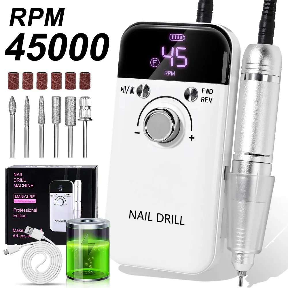 LCD Display Cordless Nail Drill – 45,000 RPM Speed