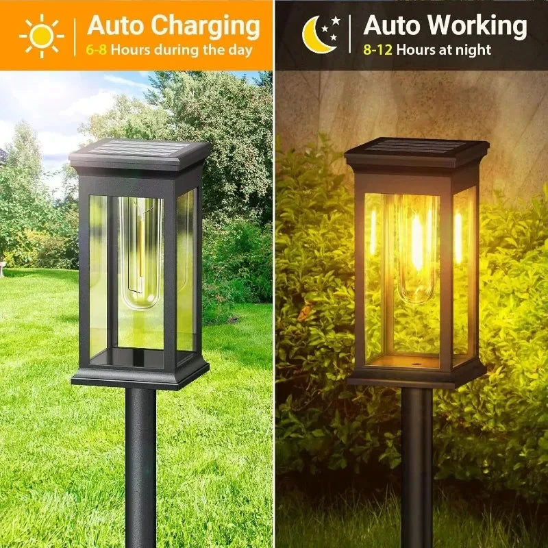 LED Lantern-Style Solar Pathway Lights - Set of 2 with Filament Appearance