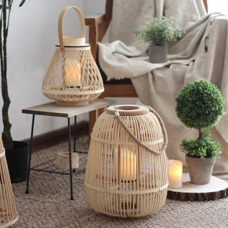 Boho Hanging Garden Decor - Handcrafted Rattan Lanterns for Patio