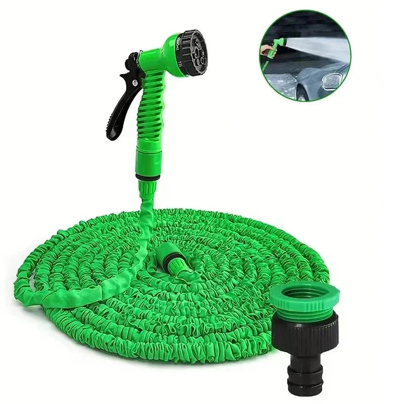 Expandable Garden Hose with 7-Function Spray Nozzle – Triples in Length