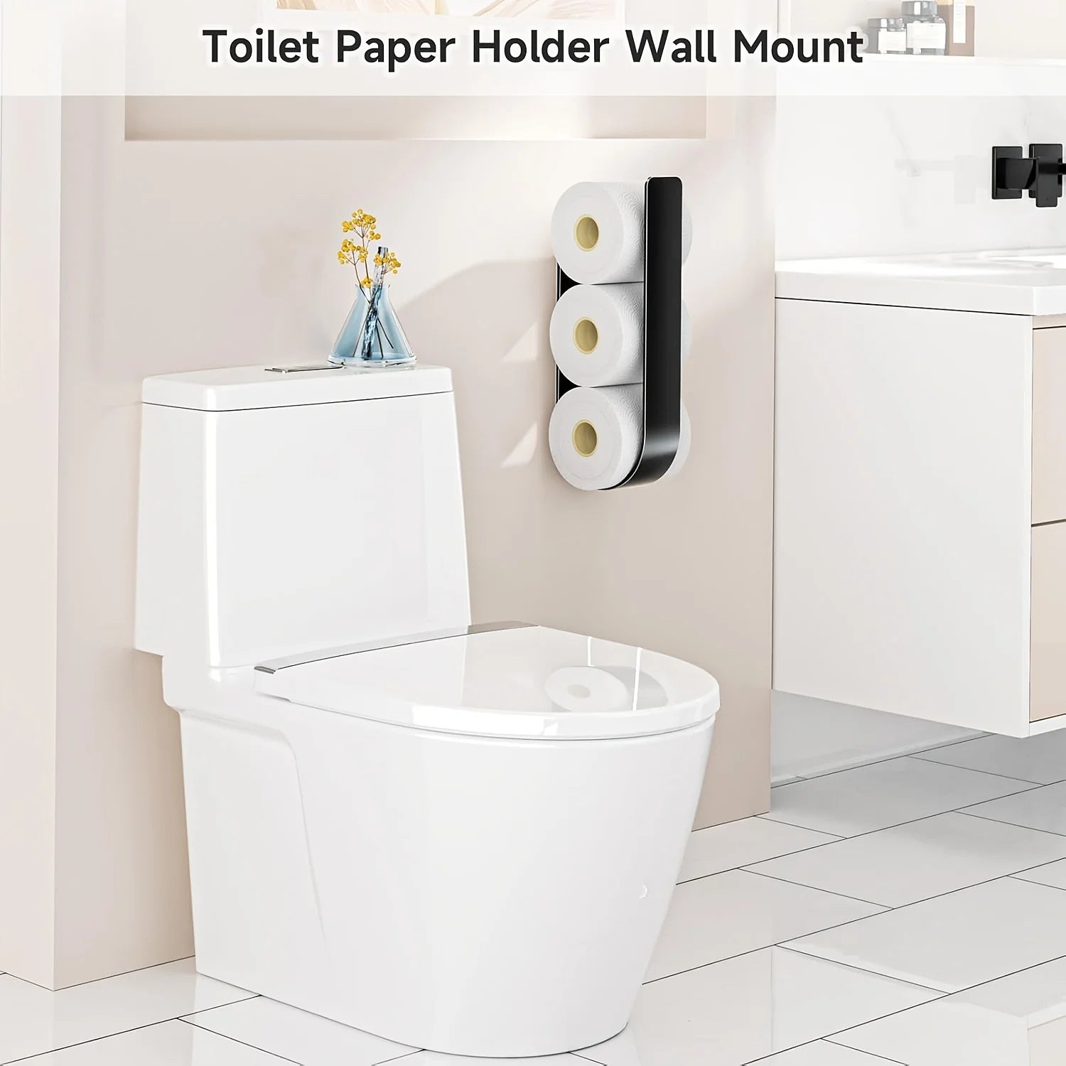 Drill-Free Wall Holder for Three Toilet Paper Rolls