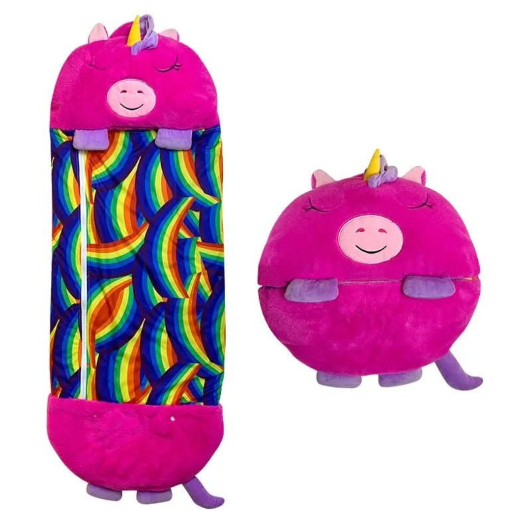 Convertible Plush Sleeping Bag with Companion Toy for Kids