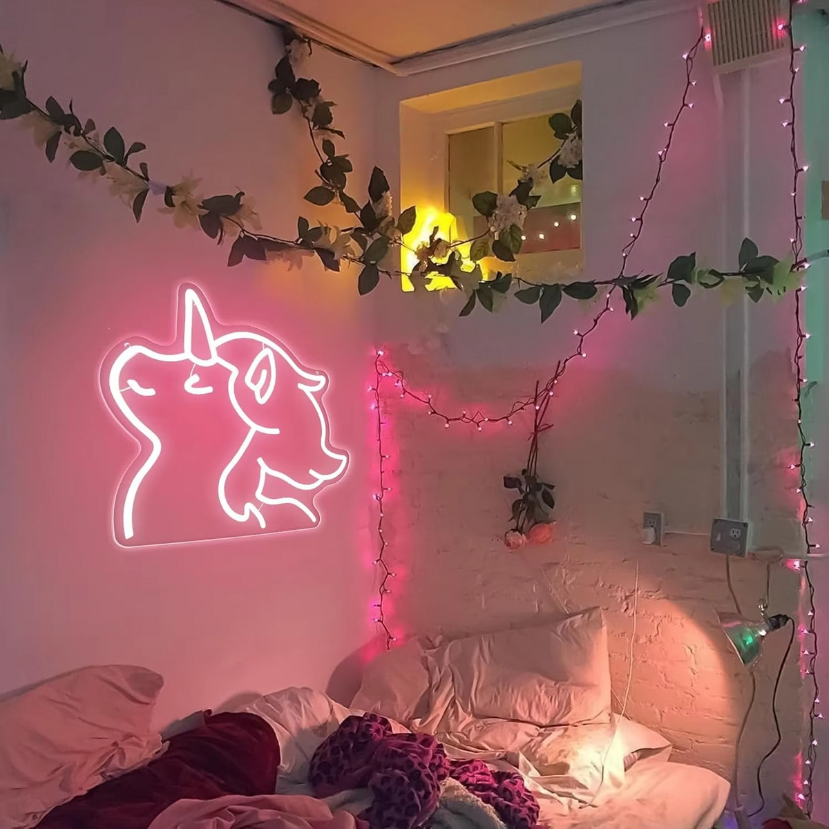 Neon Unicorn Light Sign with Dimmer Control and Wall Mounting Option