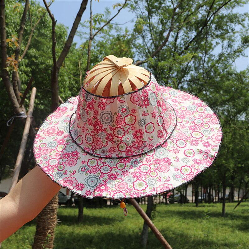 Floral Patterned Foldable Sun Hat Made of Bamboo