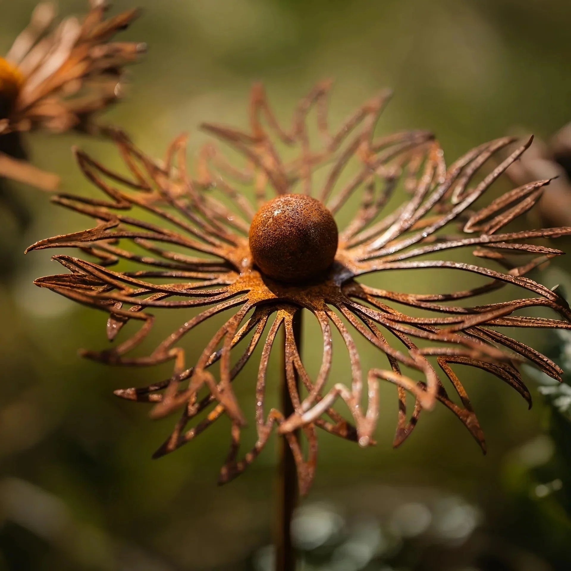 Rust-Finished Iron Flower Garden Stake
