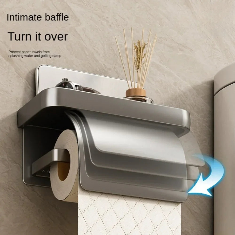 Wall-Mounted Toilet Paper Holder with Storage Shelf – Keeps Paper Dry
