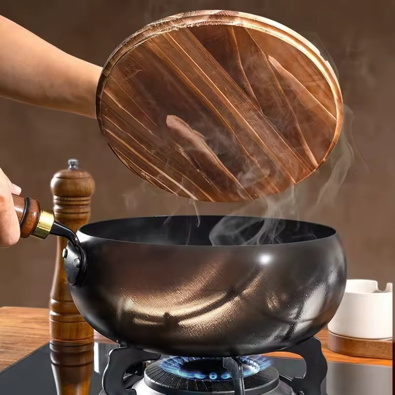 Uncoated Cast Iron Skillet with Wooden Handle