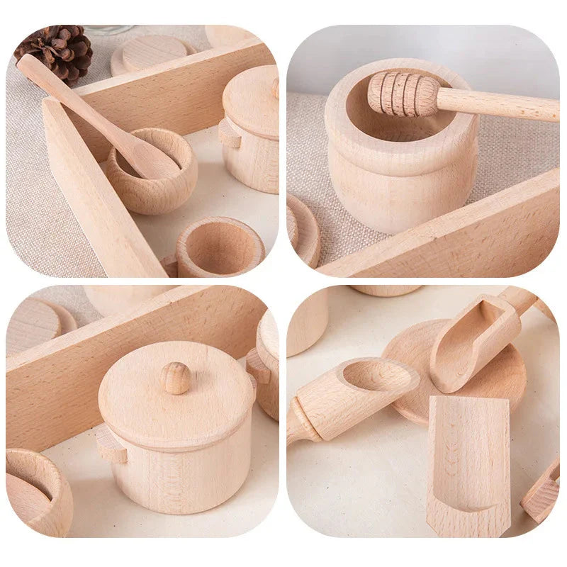 8-Piece Role-Playing Toy Kitchen Set Made of Wood