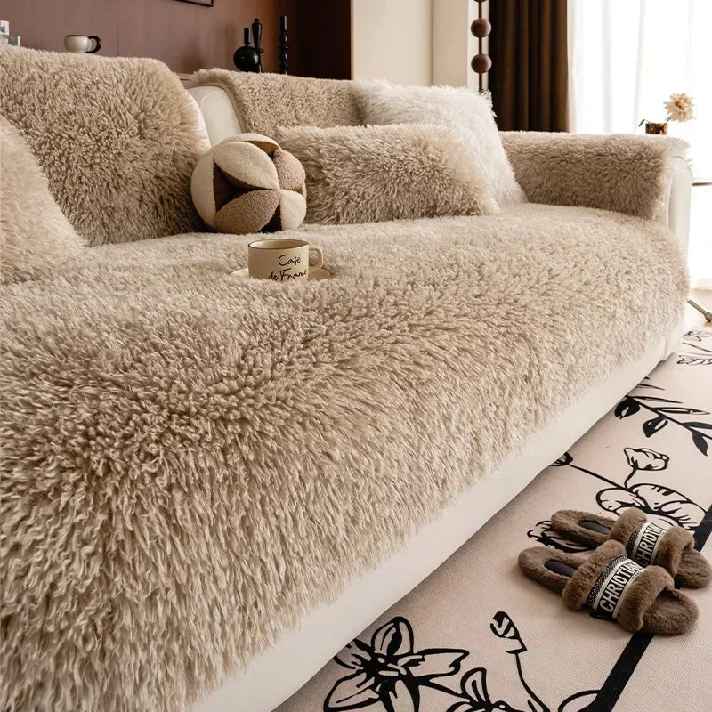 Stretchy Machine Washable Sofa Cover in Faux Lambswool