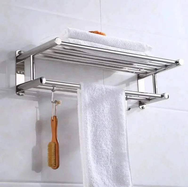 Wall-Mounted Towel Rack with Shelf in Stainless Steel