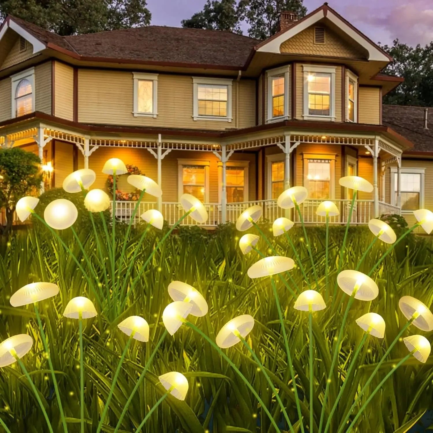 Set of 2 Solar Mushroom Lights – 6 Adjustable Heads, RGB or Warm White