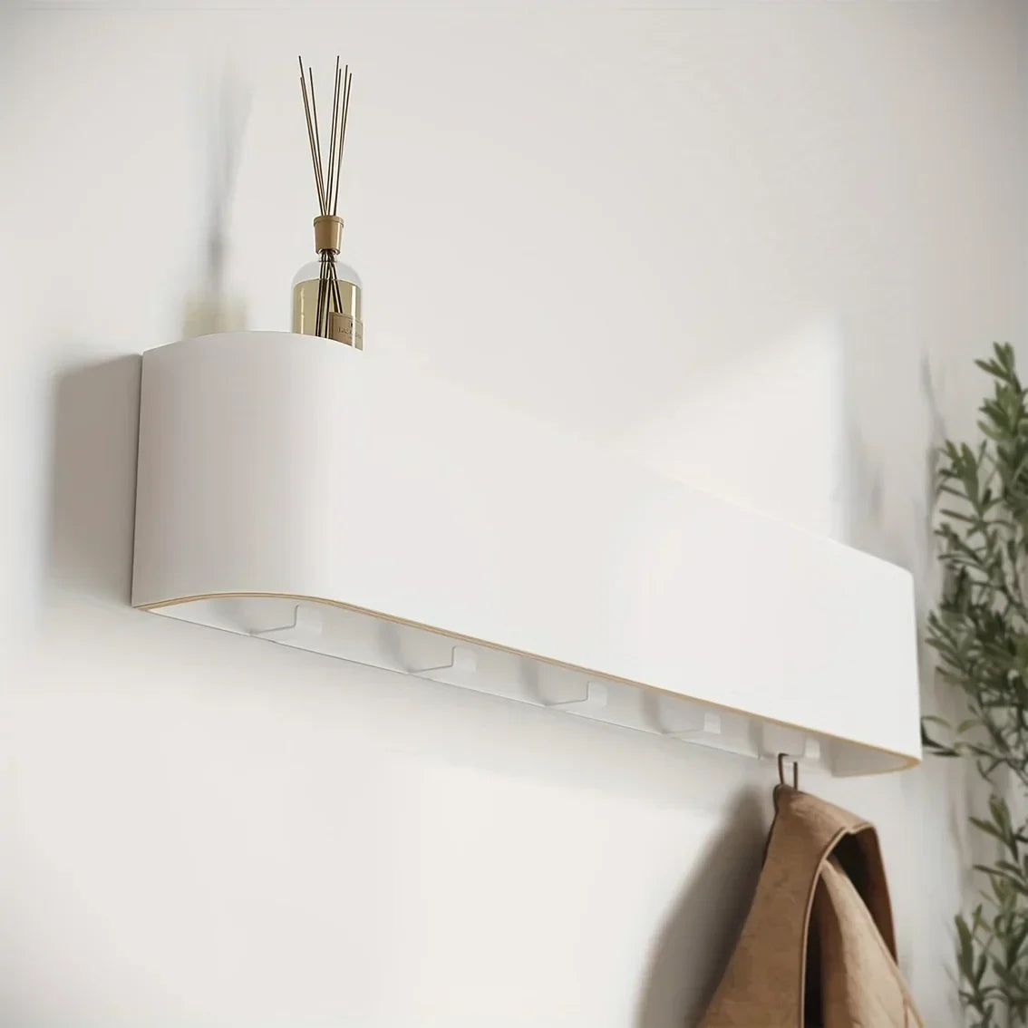 Coat Rack with Shelf and Concealed Hooks for Wall Mounting - Entryway Organizer