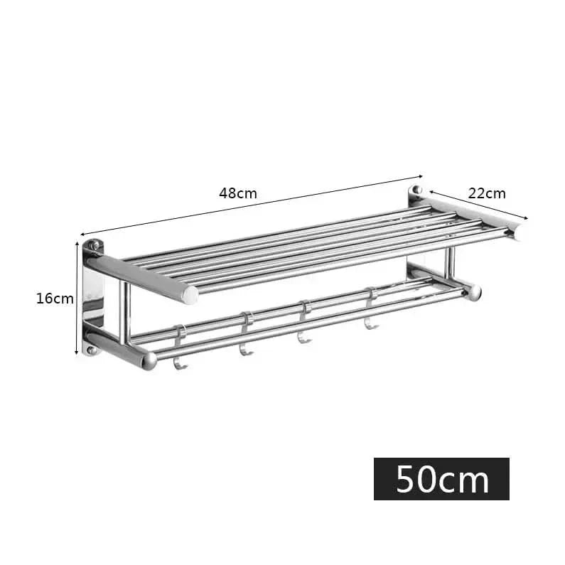 Wall-Mounted Towel Rack with Shelf in Stainless Steel