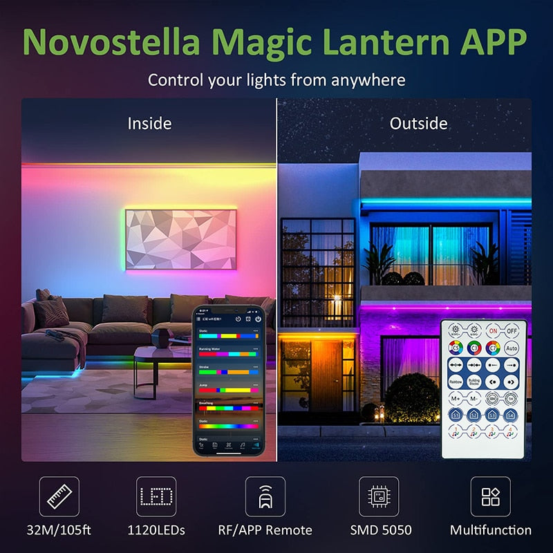 RGB LED Light Strip with Remote and App Control