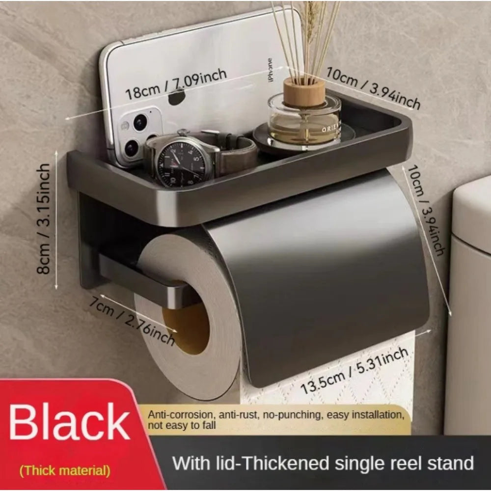 Wall-Mounted Toilet Paper Holder with Storage Shelf – Keeps Paper Dry