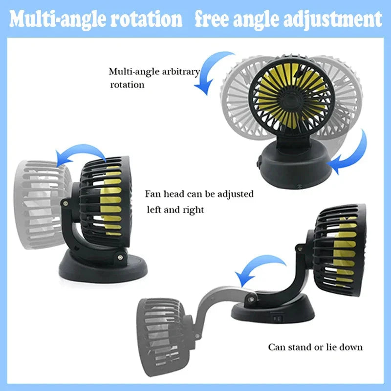 Rotatable Auto Ventilator – 12V/24V/5V with USB or Cigarette Lighter