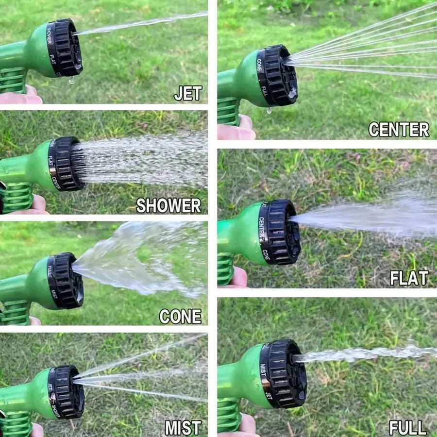Expandable Garden Hose with 7-Function Spray Nozzle – Triples in Length