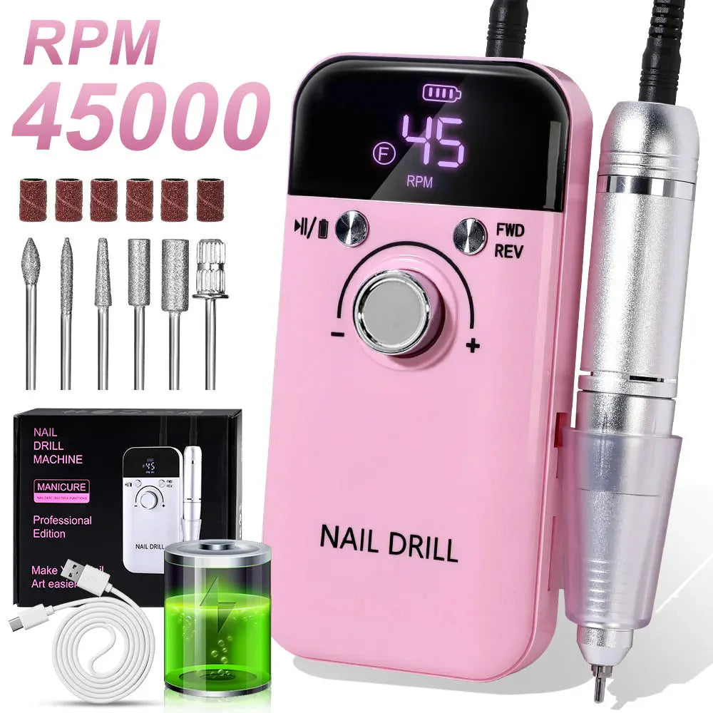 LCD Display Cordless Nail Drill – 45,000 RPM Speed