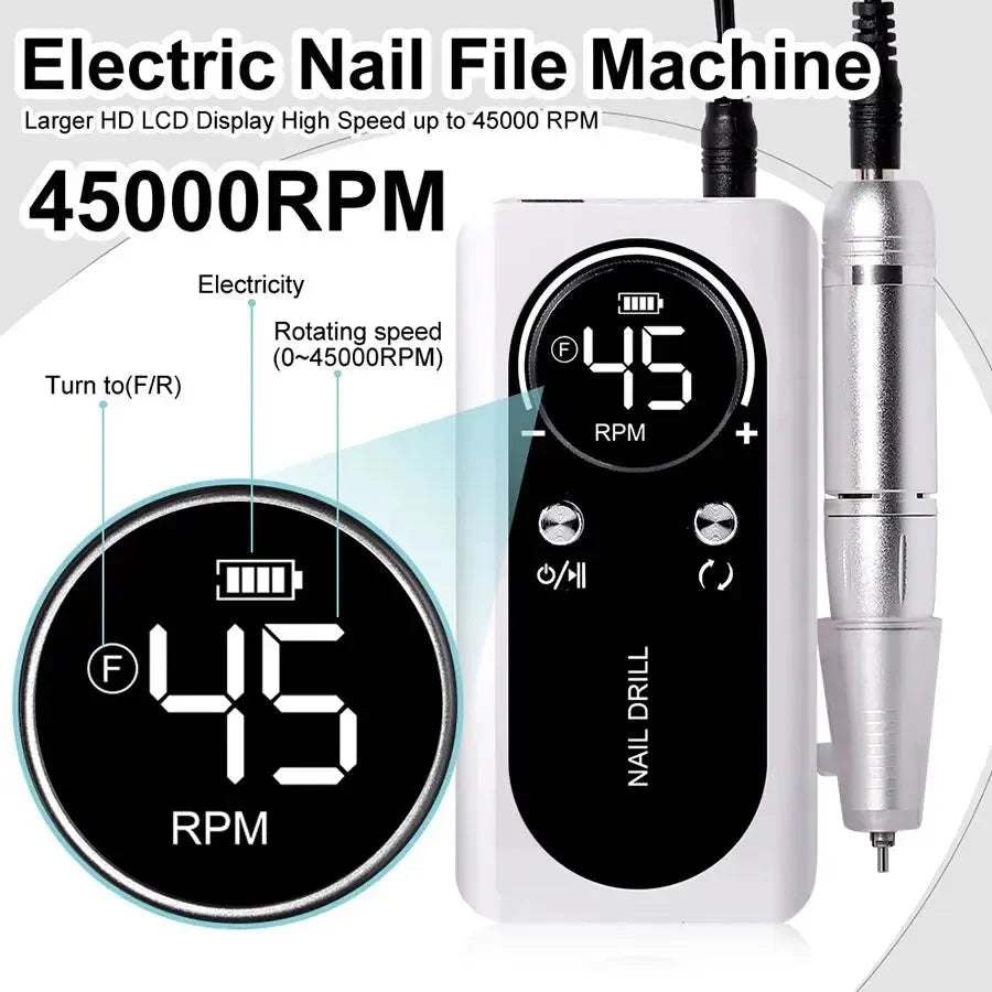 Cordless Nail Drill – 45,000 RPM Maximum Speed