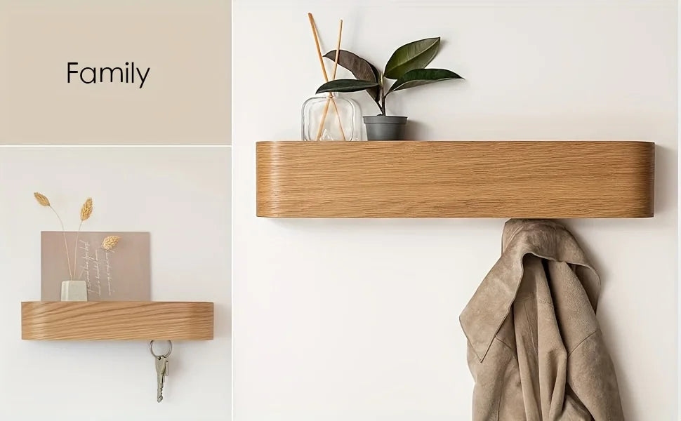 Coat Rack with Shelf and Concealed Hooks for Wall Mounting - Entryway Organizer