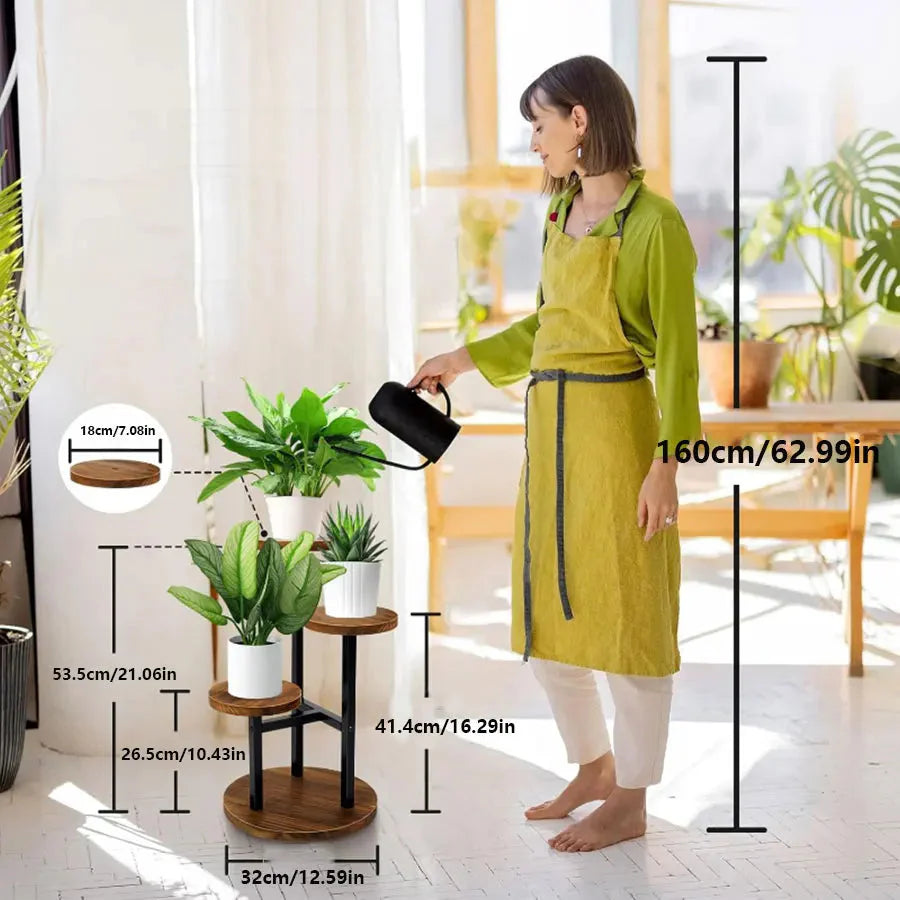 Round Wooden Shelves on Metal Frame – 4-Tier Plant Stand, 3 Colors