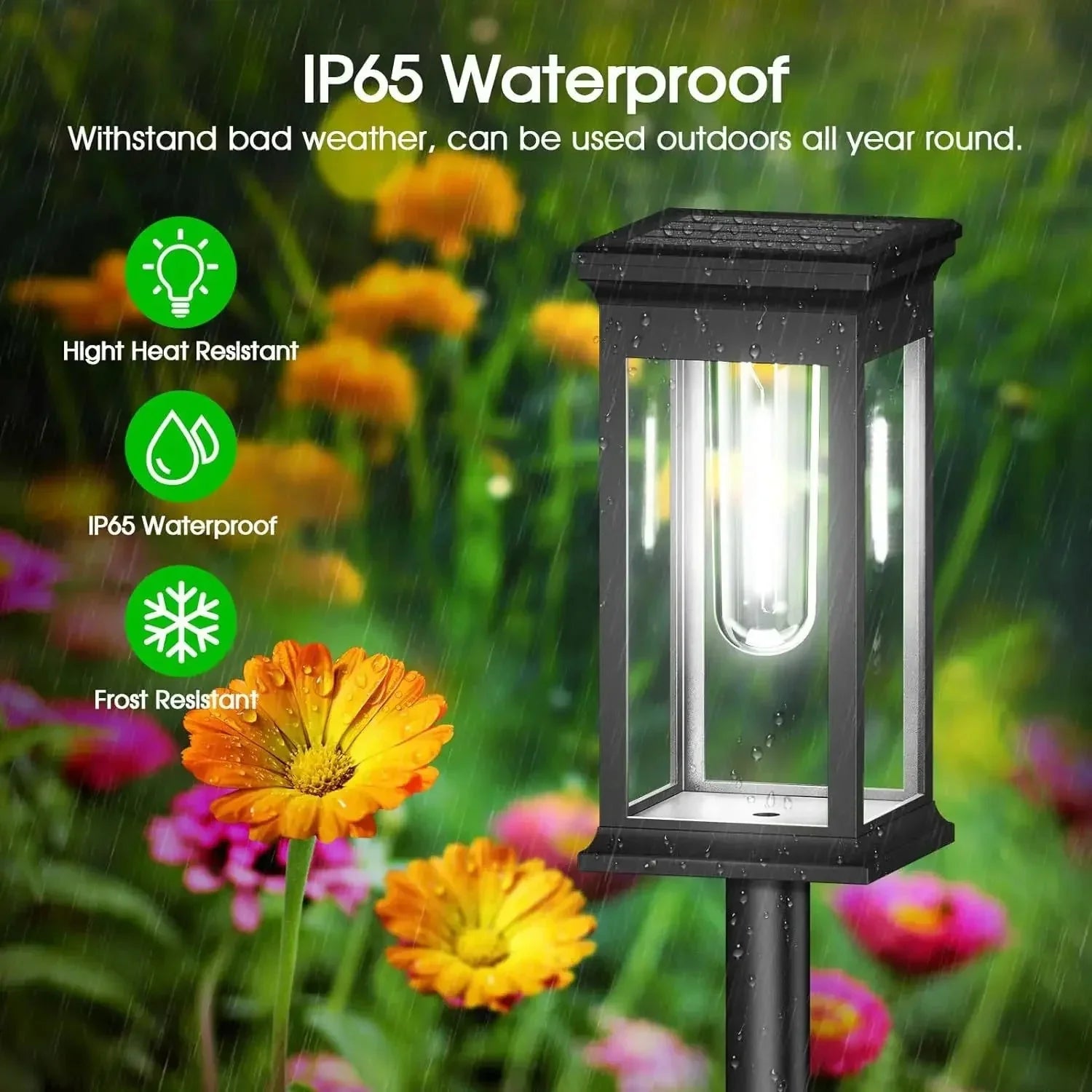 LED Lantern-Style Solar Pathway Lights - Set of 2 with Filament Appearance