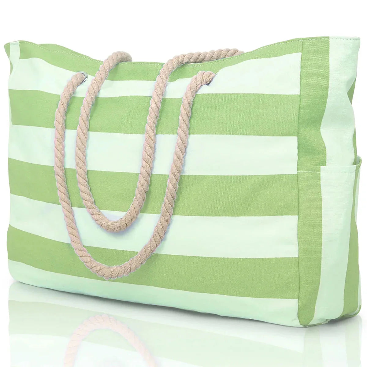 Zippered Canvas Tote Bag with Stripes for Beach Use