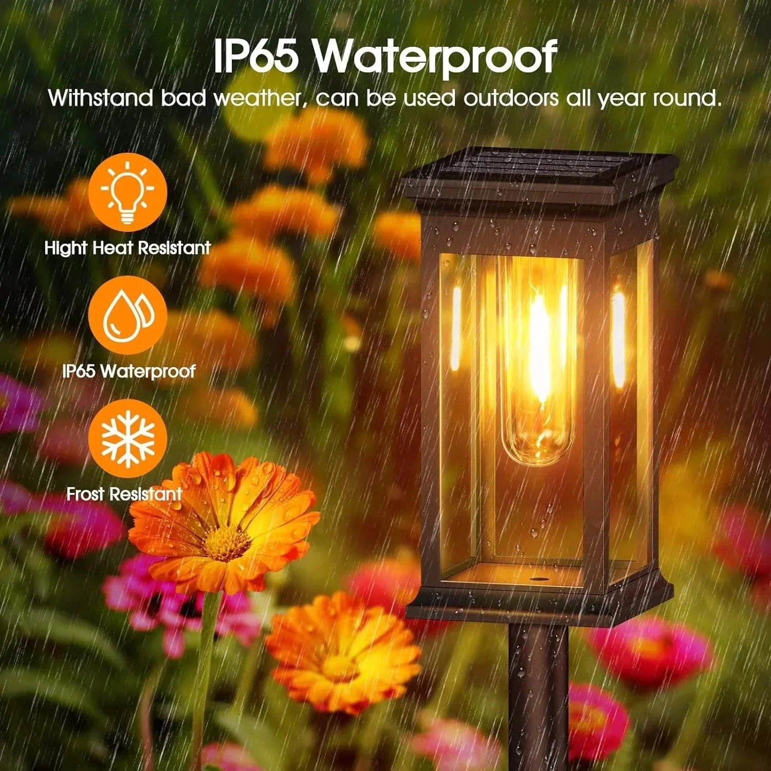 LED Lantern-Style Solar Pathway Lights - Set of 2 with Filament Appearance