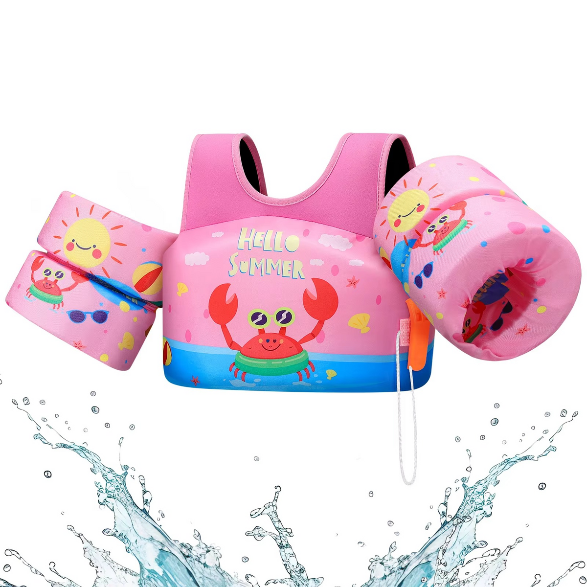 Children's Foam Swim Vest with Arm Floats and Safety Whistle