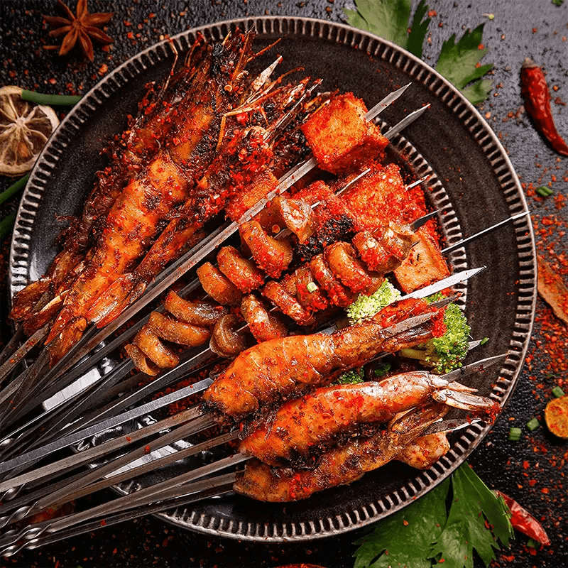 Stainless Steel Skewers for Grilling with Storage Tube