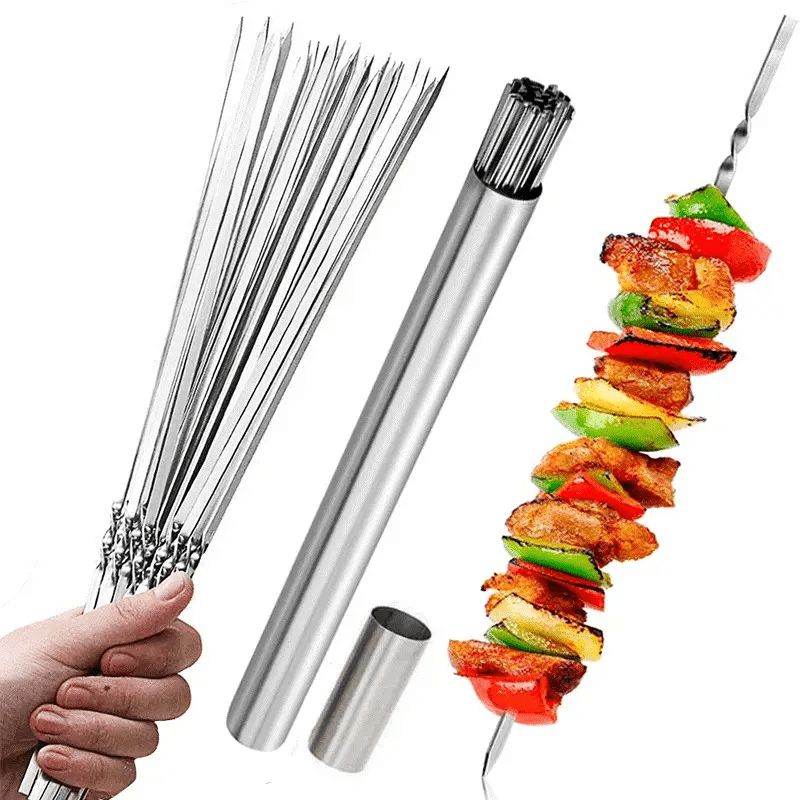 Stainless Steel Skewers for Grilling with Storage Tube